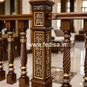 Modern Brass Wood Stair Railing Design No-1202