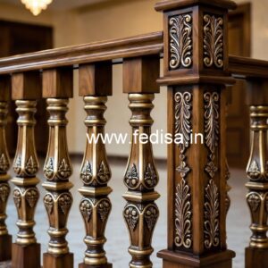 Stylish Brass Wood Railings with Glass No-1244