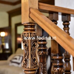 Modern Brass Wood Stair Railings with Glass No-1265
