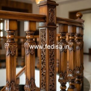 Stylish Brass Wood Balcony Fence with Glass No-1352
