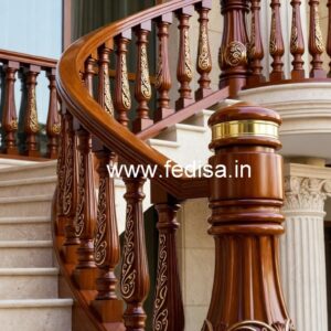 Decorative Brass Wood Handrails with Glass Panels No-1372