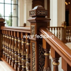 Premium Brass Wood Balcony Railings with Rich Finish No-1381