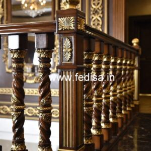 Modern Brass Wood Balcony Handrails with LED Lights No-1388