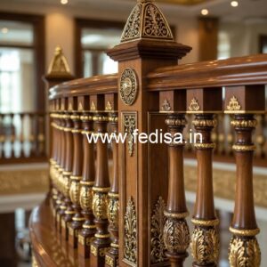 Modern Brass Wood Staircase with Glass Railings No-1407