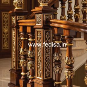 Premium Brass Wood Stair Railings for Duplex House No-1421