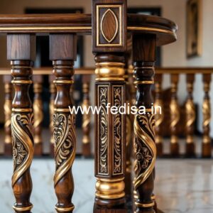 Premium Brass Wood Balcony Fence with Glass No-1427