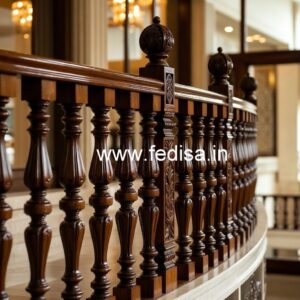 Stylish Brass Wood Stair Railings with Artistic Design No-1455