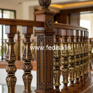 Premium Brass Wood Staircase Design for Villas No-1469