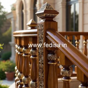 Modern Brass Wood Stair Railing Design No-1502