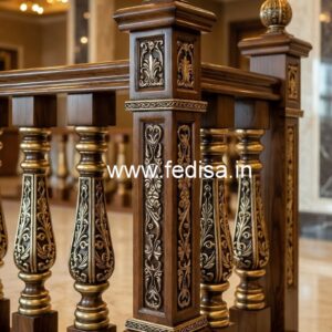 Brass Wood Railing with Glass Panels No-1518