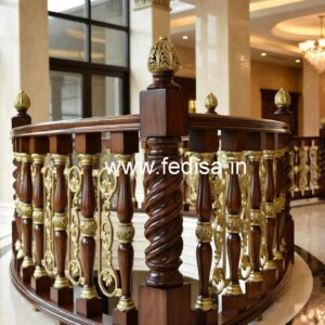 Modern Brass Wood Balcony Design No-1529