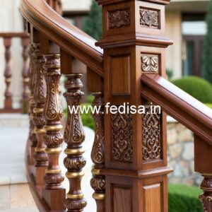 Stylish Brass Wood Railings with Glass No-1544