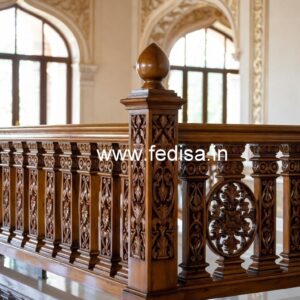 Luxury Brass Wood Balcony Railings with Glass No-1593