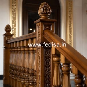 Stylish Brass Wood Balcony Fence with Glass No-1652
