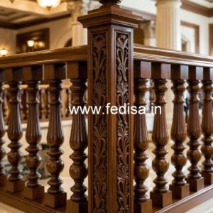 Decorative Brass Wood Handrails with Glass Panels No-1672