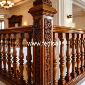 Premium Brass Wood Balcony Fence with Glass No-1727