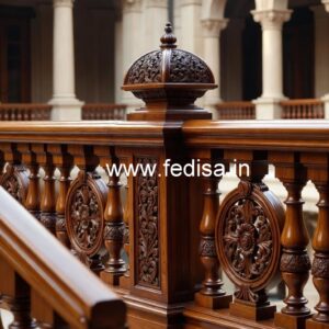 Stylish Brass Wood Stair Railings with Artistic Design No-1755