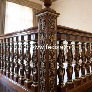 Premium Brass Wood Staircase Design for Villas No-1769