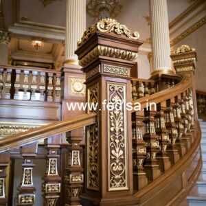 Luxury Brass Wood Balcony Railing Design No-1804