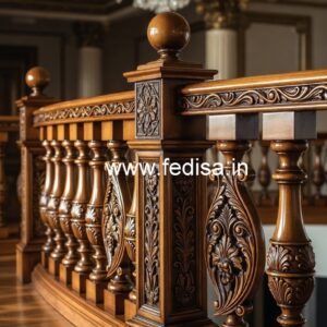 Luxury Brass Wood Balcony Railings with Glass No-1893