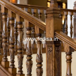 Stylish Brass Wood Fence with Glass Panels No-1918