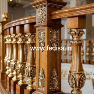 Premium Brass Wood Balcony Railings for Villas No-1948