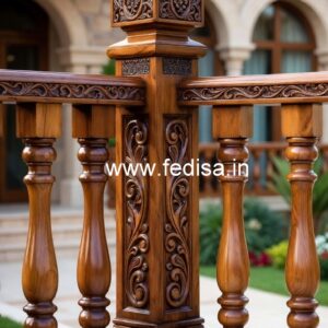 Stylish Brass Wood Balcony Fence with Glass No-1952