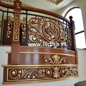 Decorative Brass Wood Handrails with Glass Panels No-1972