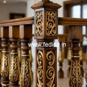Brass Wood Railing Design for Modern Staircase No-2001