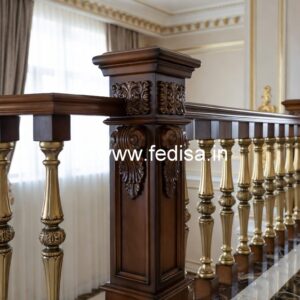 Stylish Brass Wood Balcony Design for Homes No-2013