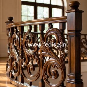Premium Brass Wood Balcony Fence with Glass No-2027