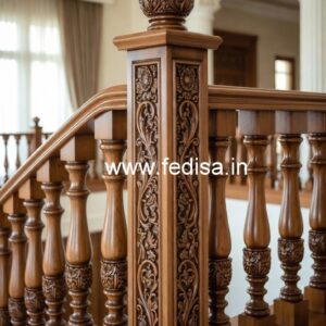 Stylish Brass Wood Stair Railings with Artistic Design No-2055