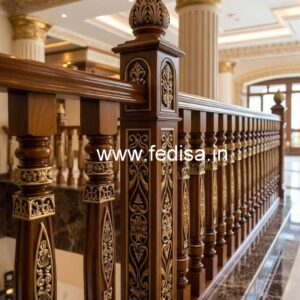 Luxury Brass Wood Staircase Fence with Glass No-2089