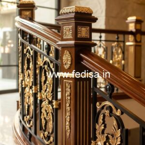Contemporary Brass Wood Stair Railings No-2115