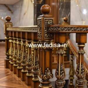Brass Wood Railing with Glass Panels No-2118