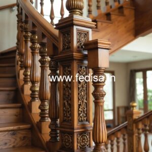 Premium Brass Wood Interior Stair Railings No-2141