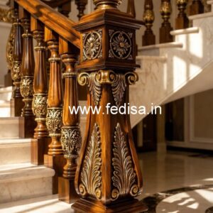 Stylish Brass Wood Railings with Glass No-2144