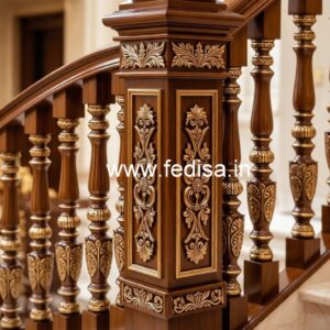 Brass Wood Staircase Design for Duplex Homes No-2161