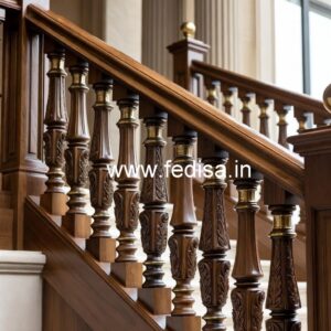 Modern Brass Wood Stair Railings with Glass No-2165