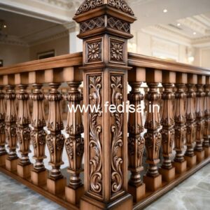 Luxury Brass Wood Balcony Railings with Glass No-2193