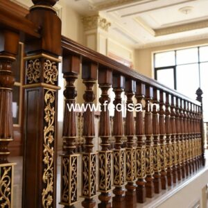 Stylish Brass Wood Fence with Glass Panels No-2218