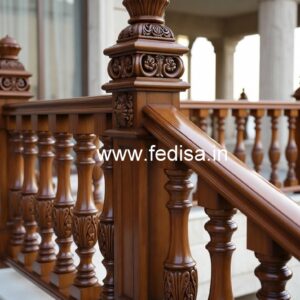 Stylish Brass Wood Balcony Fence with Glass No-2252