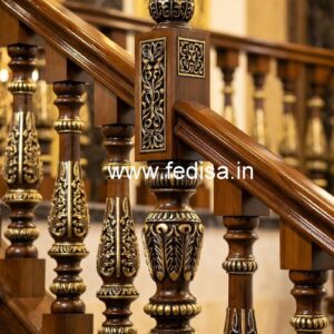 Decorative Brass Wood Handrails with Glass Panels No-2272