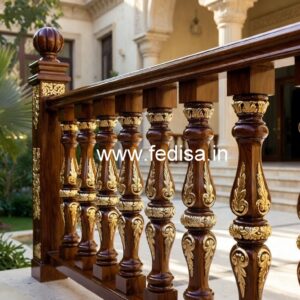 Luxury Brass Wood Balcony Design with Glass No-2285