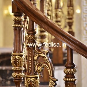 Modern Brass Wood Balcony Handrails with LED Lights No-2288