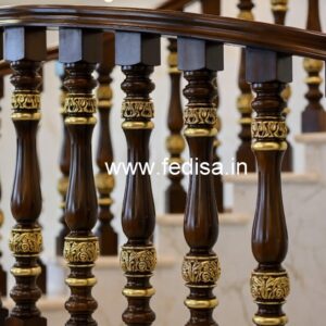 Stylish Brass Wood Balcony Design for Homes No-2313