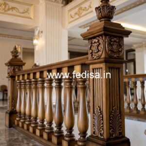 Premium Brass Wood Balcony Fence with Glass No-2327