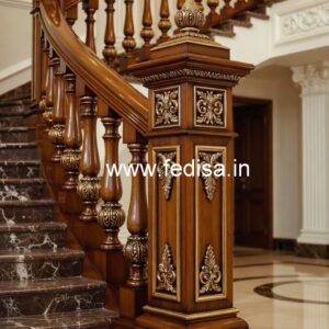 Stylish Brass Wood Stair Railings with Artistic Design No-2355