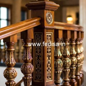 Premium Brass Wood Staircase Design for Villas No-2369
