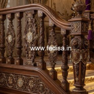 Stylish Brass Wood Fence with Glass Panels No-2518